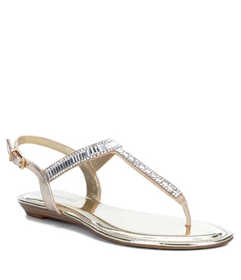 gianni bini precious metallic fabric jeweled t-strap sandals|gianni bini shoes.